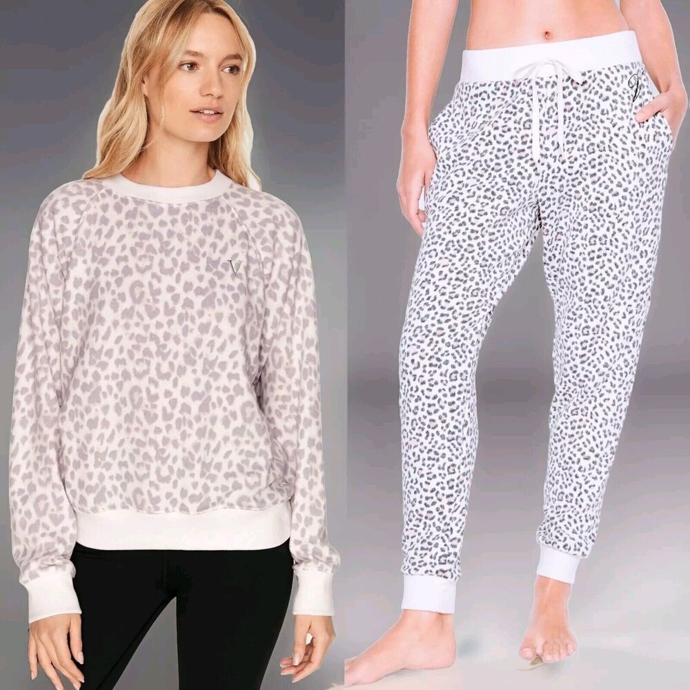 Victorias Secret VS Leopard 2 PC Lounge Set Sweatshirt & Jogger Pants Fleece XS